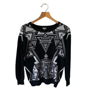 Ecote Aztec Crewneck Sweater Womens Black Gray Knit Tribal Boho Cozy Size M